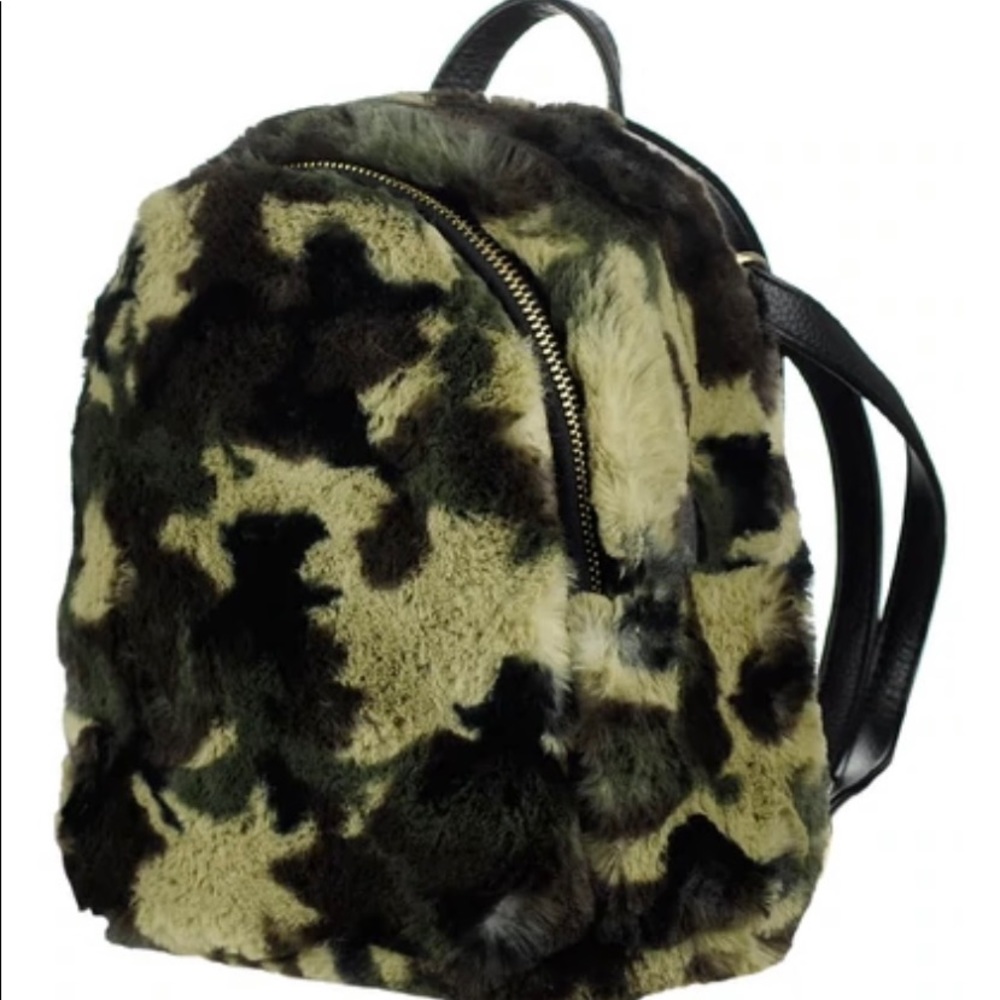 C.C WOMEN'S FAUX FUR FUZZY BACKPACK SCHOOLBAG SHOULDER BAG PURSE, CAMOUFLAGE